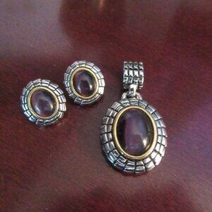 DAVID YURMAN like pendant enhancer and Earrings set Purple Tiger-eye